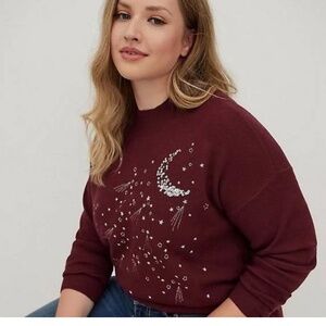 NWOT Pretty Torrid Burgundy Sweater Shooting Stars Sequin Moon Size 4 4X